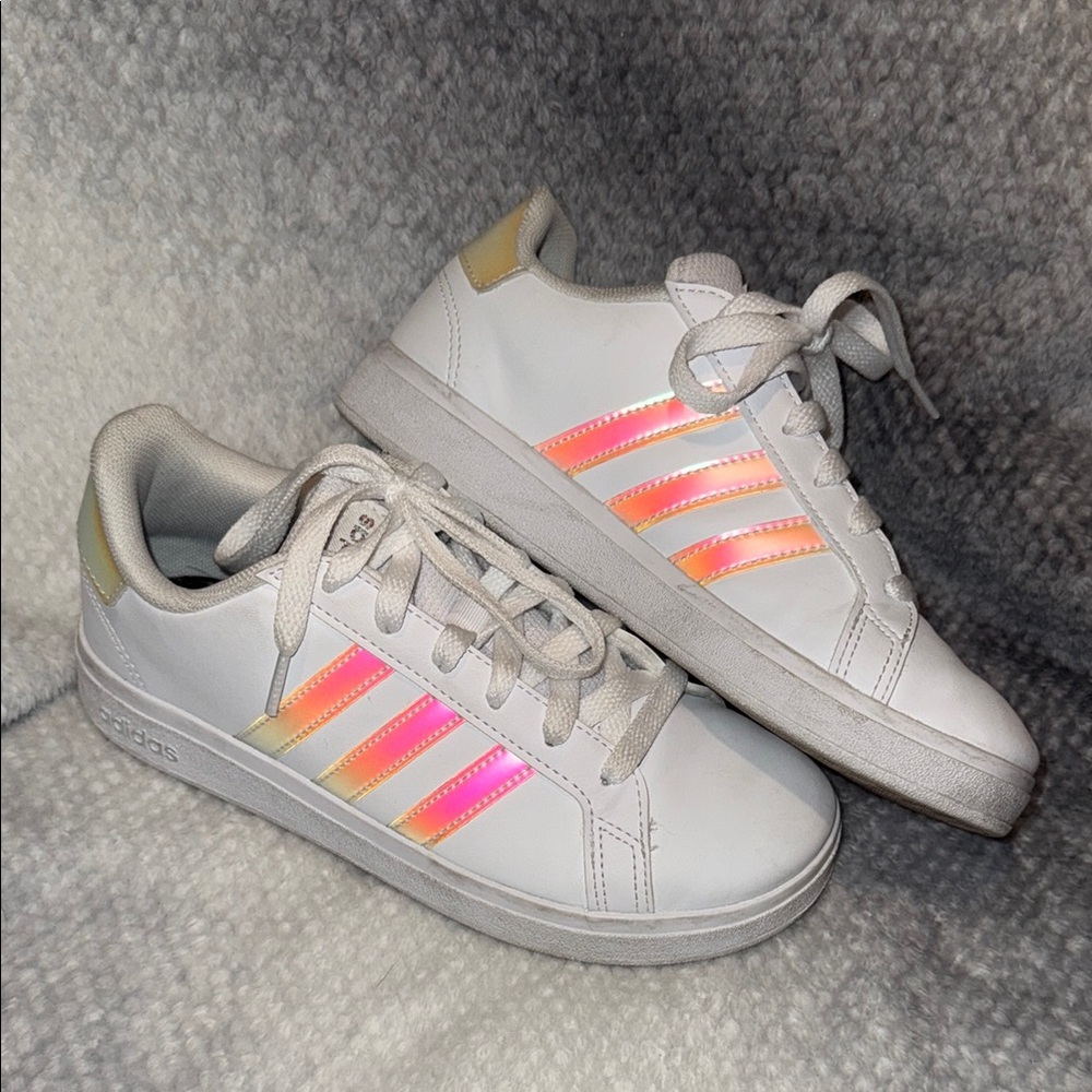 Adidas White Sneakers with Iridescent Accents